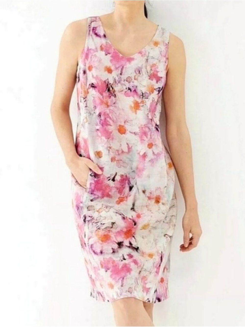 J. Jill Pure Jill Linen Watercolor Floral Shift Dress size Medium